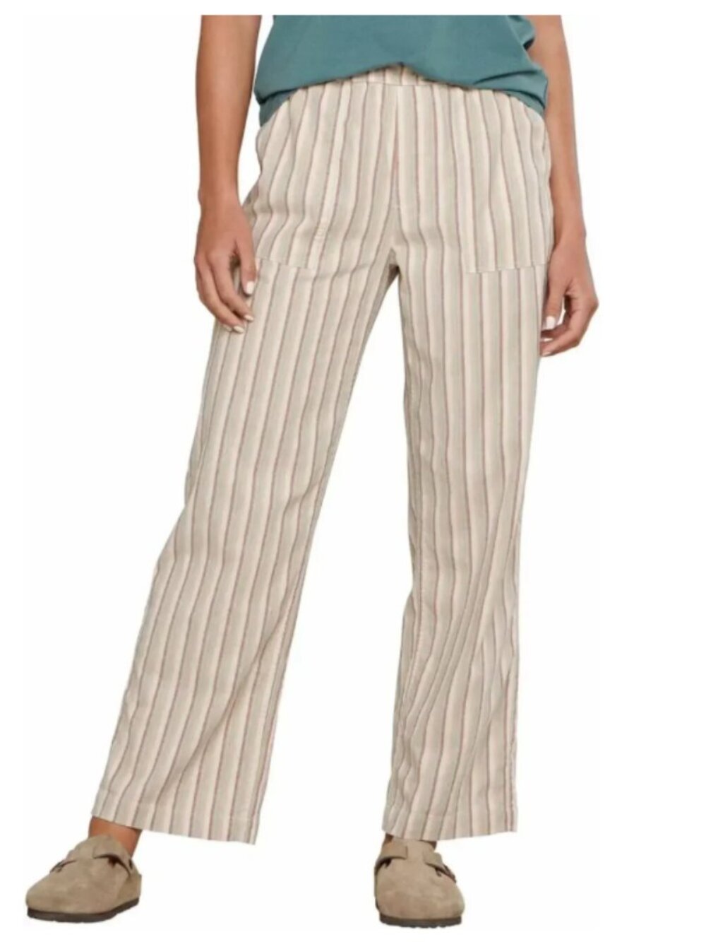 Toad&Co Taj Hemp Striped Wide Leg Pants Pastel Elastic Waist Large L
